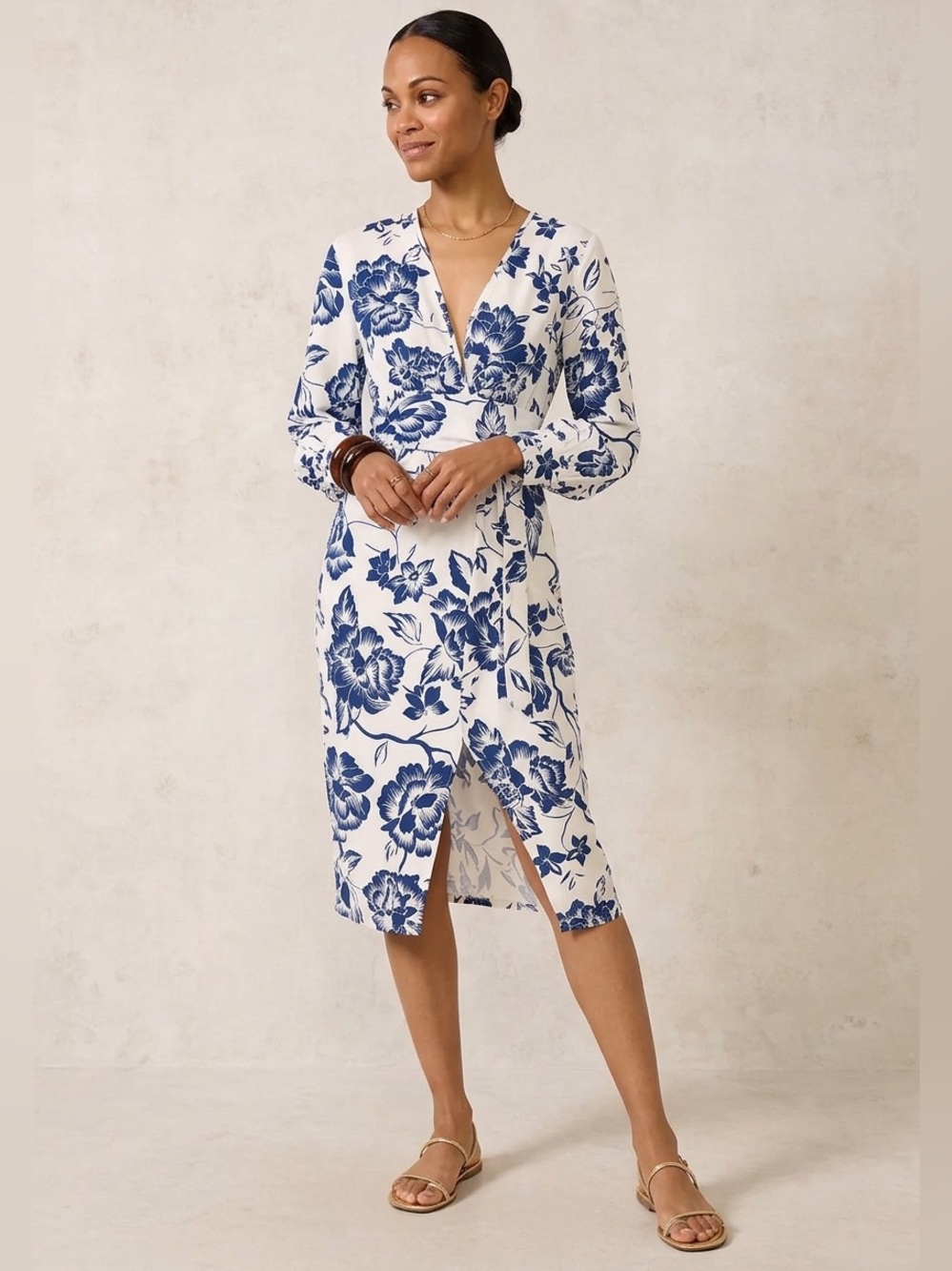 🌷 Boohoo Floral Print Plunge Tie Waist Midi Dress #25
